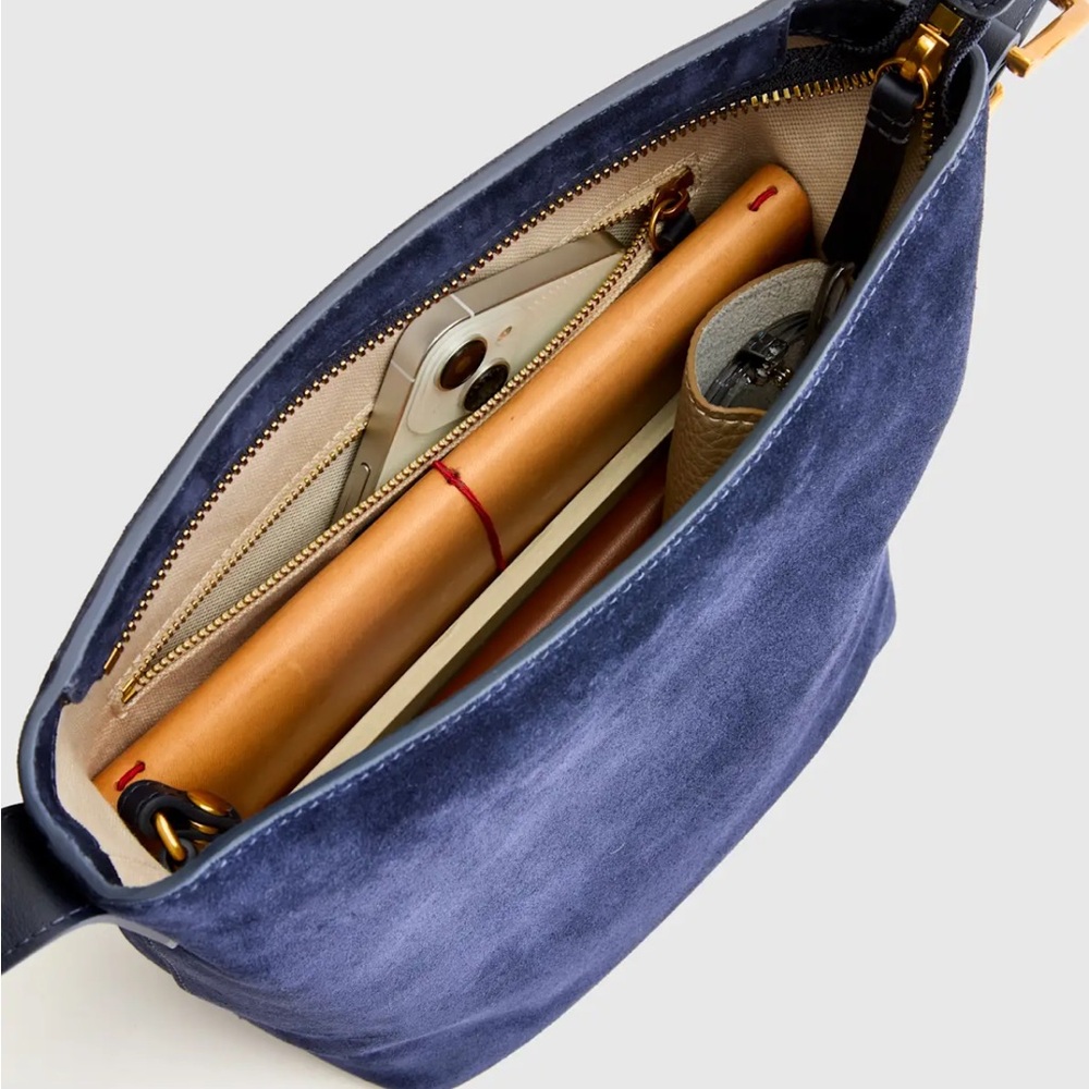 Quince Italian Suede Bucket Crossbody Bag in Midnight - Picture 4 of 9